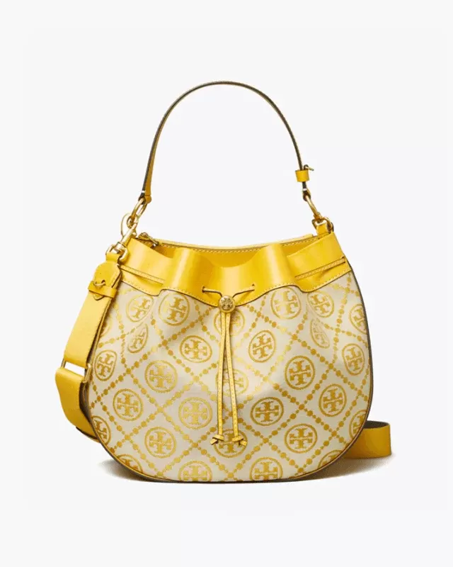 Tory Burch T Monogram Jacquard Drawstring Hobo, Goldfinch