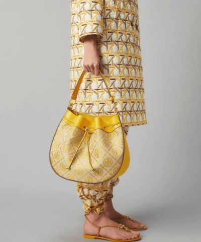 Tory Burch T Monogram Jacquard Drawstring Hobo, Goldfinch