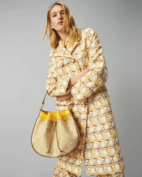 Tory Burch T Monogram Jacquard Drawstring Hobo, Goldfinch