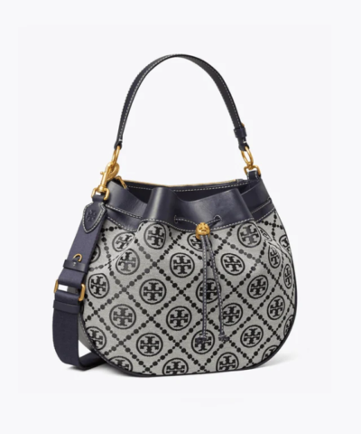 Tory Burch T Monogram Jacquard Drawstring Hobo, Tory Navy