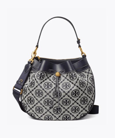 Tory Burch T Monogram Jacquard Drawstring Hobo, Tory Navy
