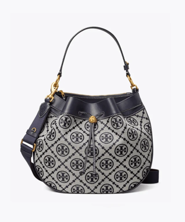 Tory Burch T Monogram Jacquard Drawstring Hobo, Tory Navy