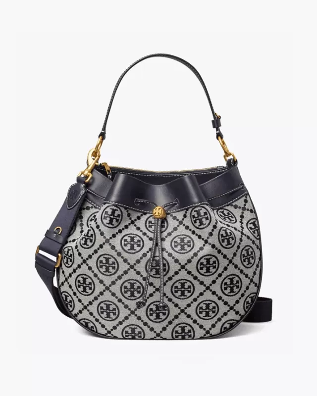 Tory Burch T Monogram Jacquard Drawstring Hobo, Tory Navy