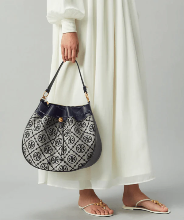 Tory Burch T Monogram Jacquard Drawstring Hobo, Tory Navy
