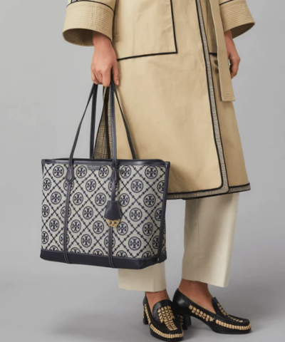 Tory Burch T Monogram Jacquard Triple-Compartment Tote, Tory Navy