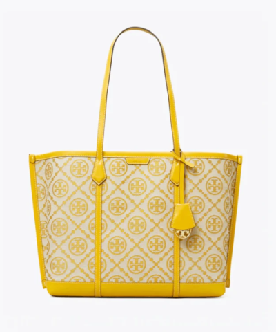 Tory Burch T Monogram Jacquard Triple-Compartment Tote, Goldfinch