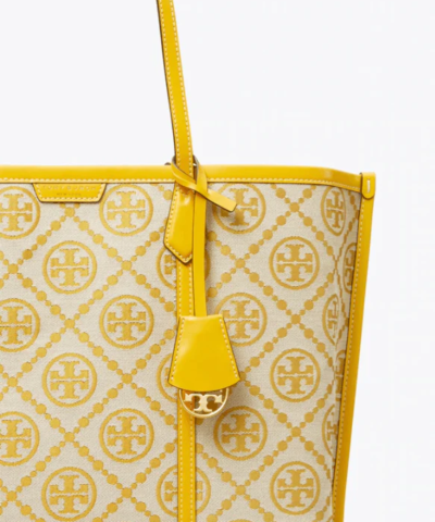 Tory Burch T Monogram Jacquard Triple-Compartment Tote, Goldfinch