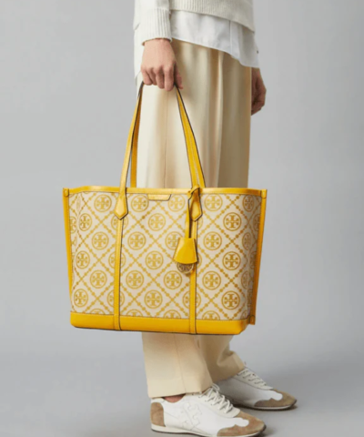 Tory Burch T Monogram Jacquard Triple-Compartment Tote, Goldfinch