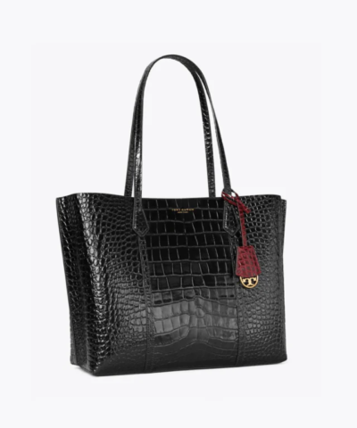 Tory Burch Perry Embossed Triple-Compartment Tote Bag, Black