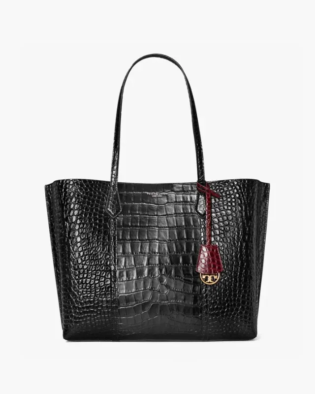 Tory Burch Perry Embossed Triple-Compartment Tote Bag, Black