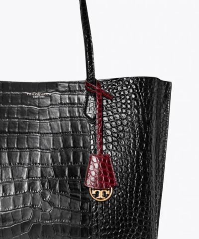 Tory Burch Perry Embossed Triple-Compartment Tote Bag, Black