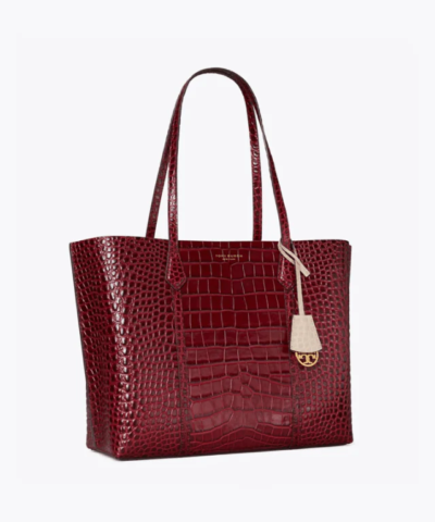 Tory Burch Perry Embossed Triple-Compartment Tote Bag, Claret