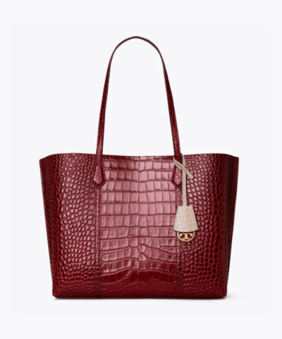 Tory Burch Perry Embossed Triple-Compartment Tote Bag, Claret