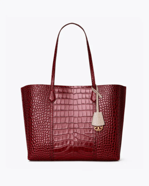 Tory Burch Perry Embossed Triple-Compartment Tote Bag, Claret