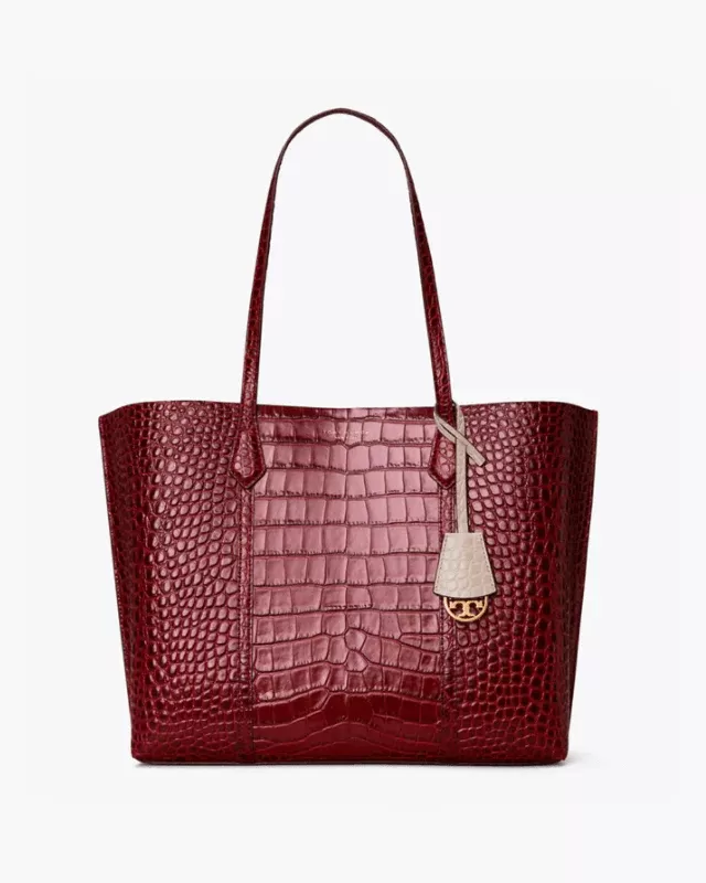 Tory Burch Perry Embossed Triple-Compartment Tote Bag, Claret