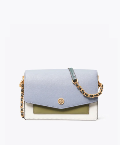 Tory Burch Robinson Color-Block Mini Shoulder Bag, Cloud Blue