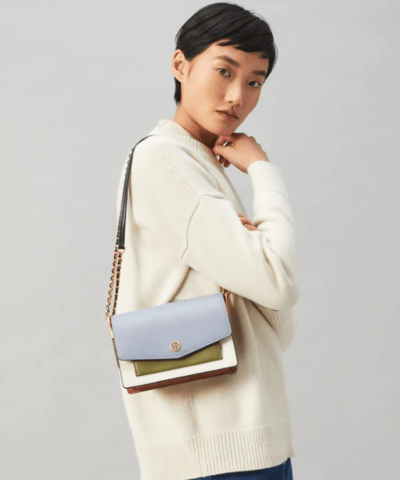 Tory Burch Robinson Color-Block Mini Shoulder Bag, Cloud Blue