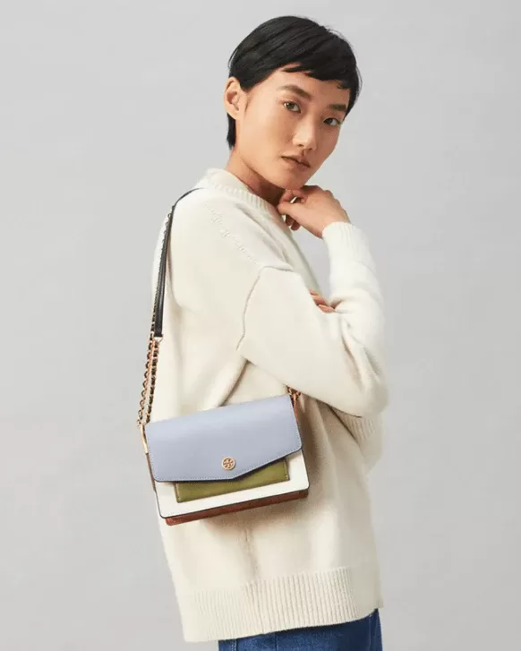 Tory Burch Robinson Color-Block Mini Shoulder Bag, Cloud Blue