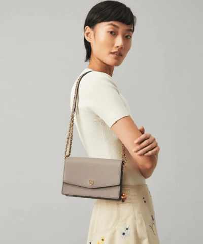 Tory Burch Robinson Convertible Mini Shoulder Bag, Gray Heron