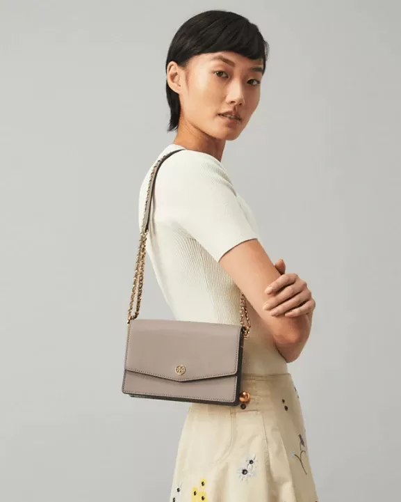 Tory Burch Robinson Convertible Mini Shoulder Bag, Gray Heron