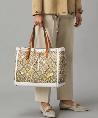 Tory Burch T Monnogram Jacquard Embroidered Tote Bag