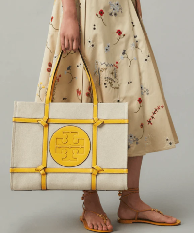 Tory Burch Ella Canvas Quadrant Knot Tote Bag