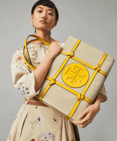 Tory Burch Ella Canvas Quadrant Knot Tote Bag