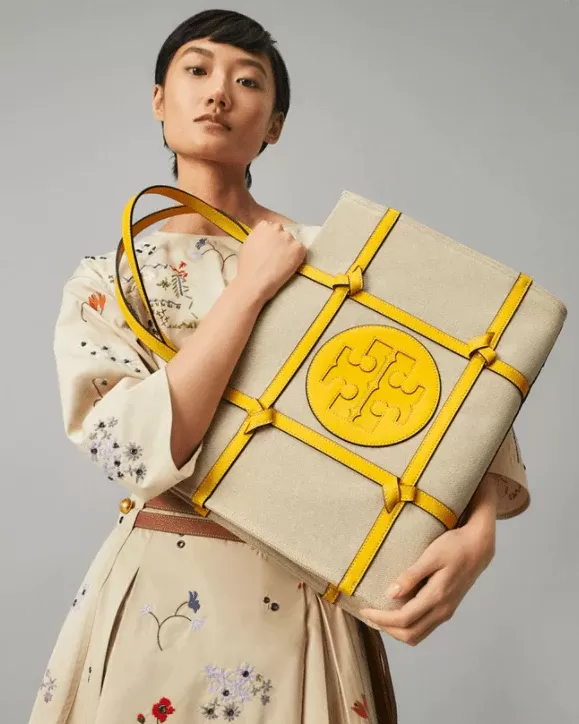 Tory Burch Ella Canvas Quadrant Knot Tote Bag