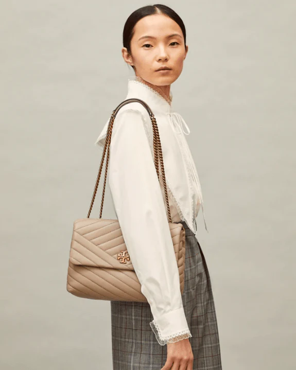 Tory Burch Kira Chevron Convertible Shoulder Bag, Gray Heron