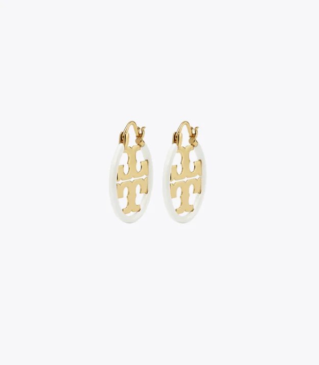 Tory Burch Miller Enamel Small Hoop Earring, Ivory