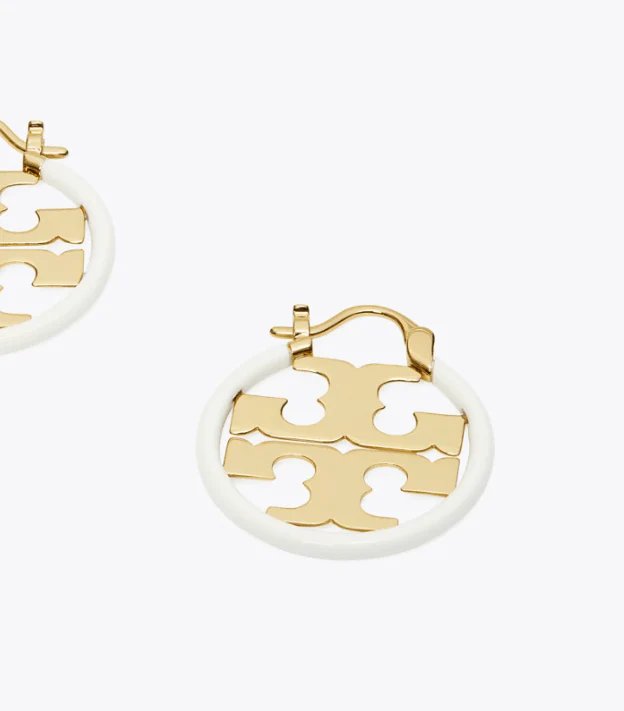 Tory Burch Miller Enamel Small Hoop Earring, Ivory