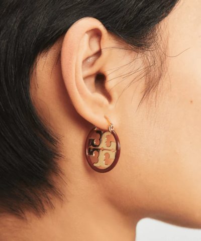 Tory Burch Miller Enamel Small Hoop Earring, Ivory