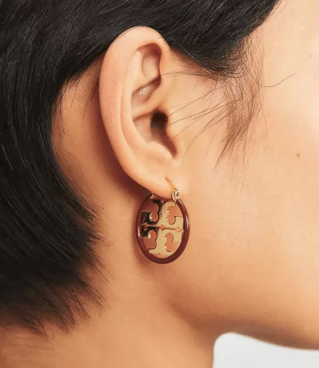 Tory Burch Miller Enamel Small Hoop Earring, Ivory