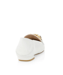 Stuart Weitzman Mickee Chain Square-Toe Leather Loafers, White