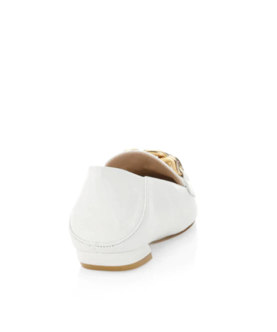 Stuart Weitzman Mickee Chain Square-Toe Leather Loafers, White