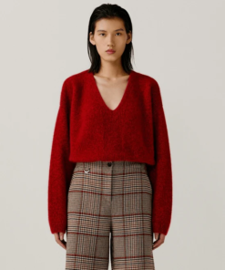 Noralux Cashmere V-Neck Knit Sweater In Wine