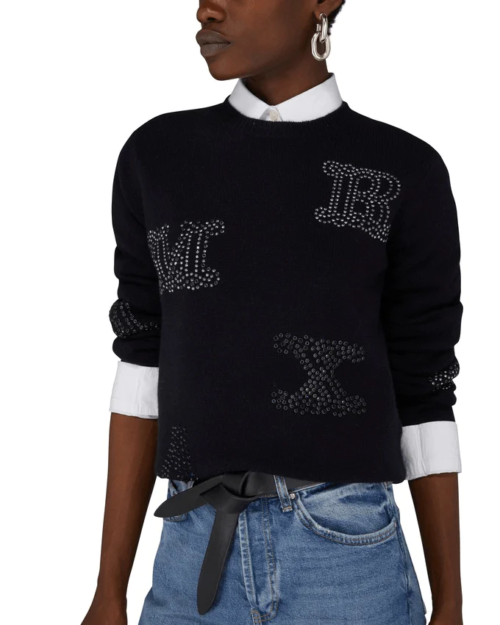 Max Mara MIA Embellished Logo Cashmere Sweater