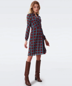 DVF Phoenix Mesh Dress in Tile Geo Medium Chocolate