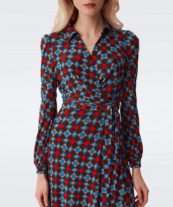 DVF Phoenix Mesh Dress in Tile Geo Medium Chocolate