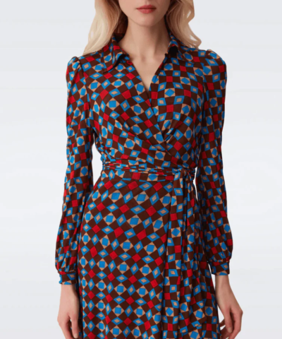 DVF Phoenix Mesh Dress in Tile Geo Medium Chocolate