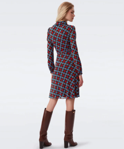 DVF Phoenix Mesh Dress in Tile Geo Medium Chocolate