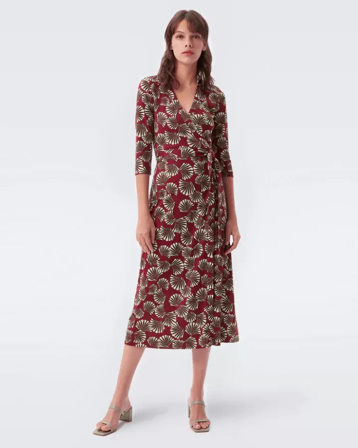 DVF Abigail Silk Jersey Wrap Dress in Fan Wine