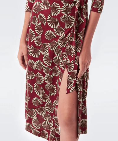 DVF Abigail Silk Jersey Wrap Dress in Fan Wine