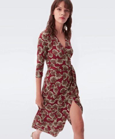 DVF Abigail Silk Jersey Wrap Dress in Fan Wine