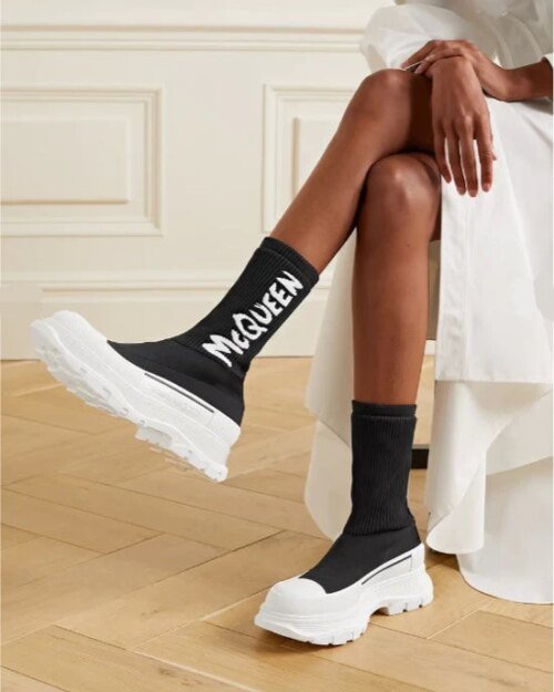 Alexander Mcqueen Graffiti Knit Tread Slick Boot