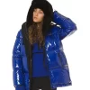 MICHAEL Michael Kors Hooded & Quilted Cire Down Jacket In Blue