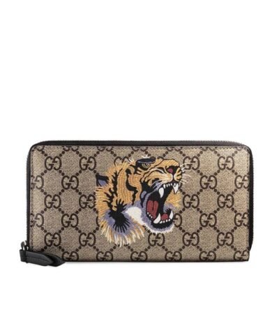 Gucci Tiger Print GG Supreme Zip Around Wallet
