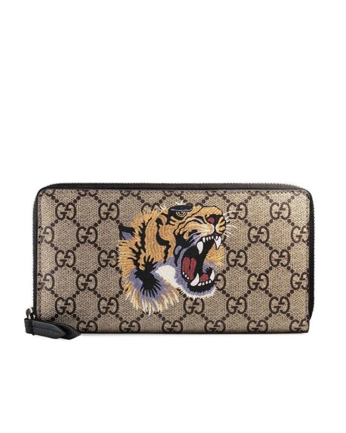 Gucci Tiger Print GG Supreme Zip Around Wallet