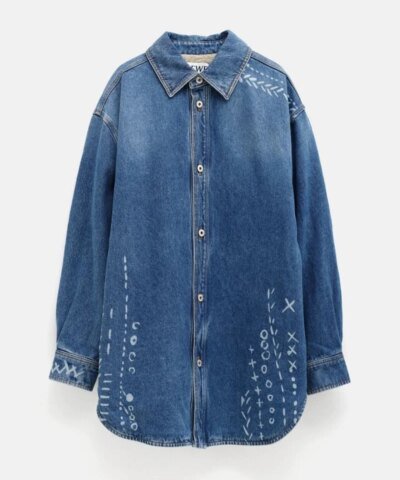 Loewe Printed Oversize Denim Overshirt In Cotton