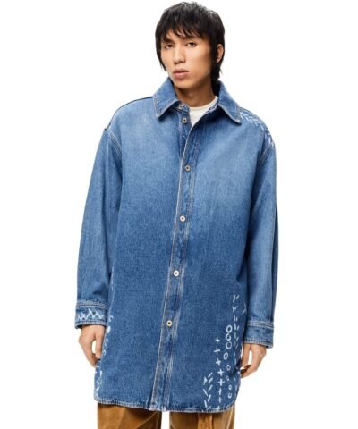Loewe Printed Oversize Denim Overshirt In Cotton